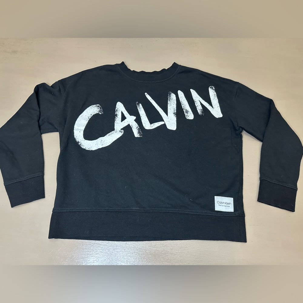 Calvin Klein Performance Black and White Brush Logo Women’s Crewneck Sweater M